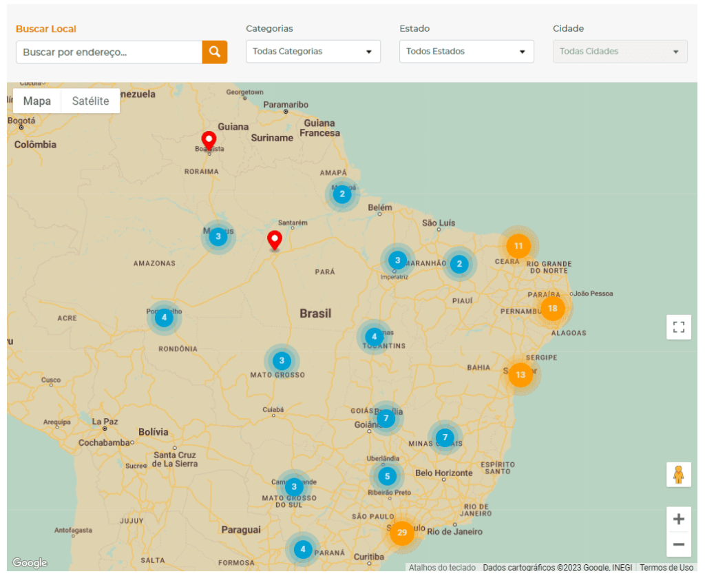 mapa campos de airsoft no brasil